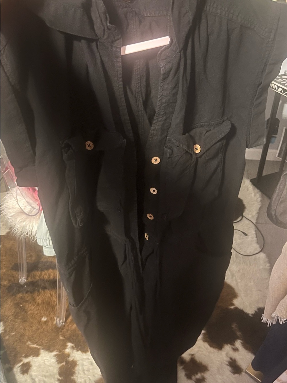 Free People Black Utility jumpsuit with Button Front